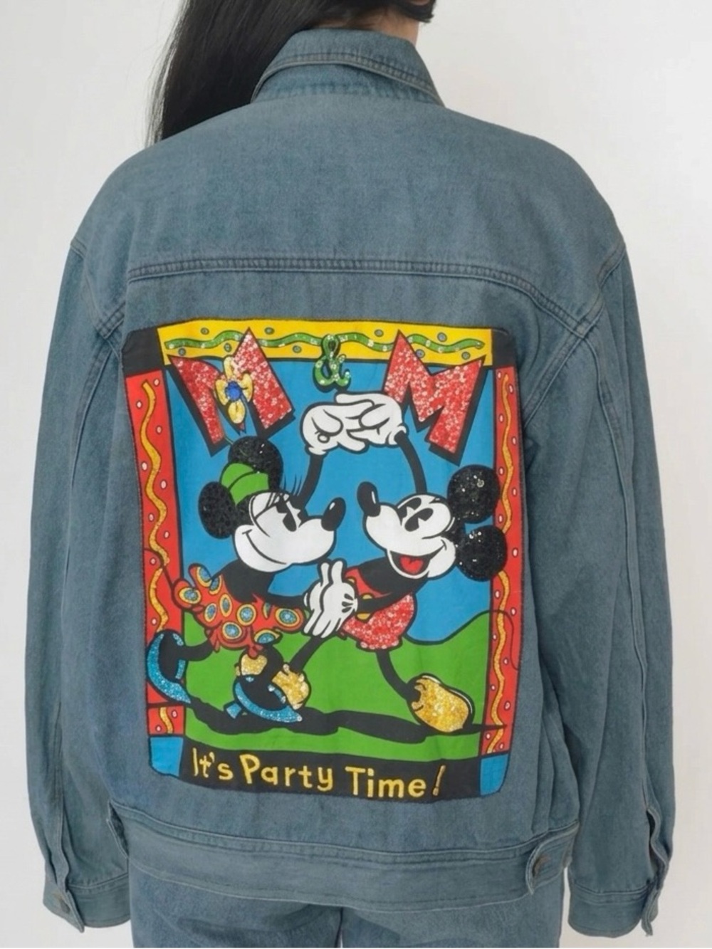 Vintage Mickey & Co Disney Rhinestone Denim Jacket It’s Party Time Mickey Minnie